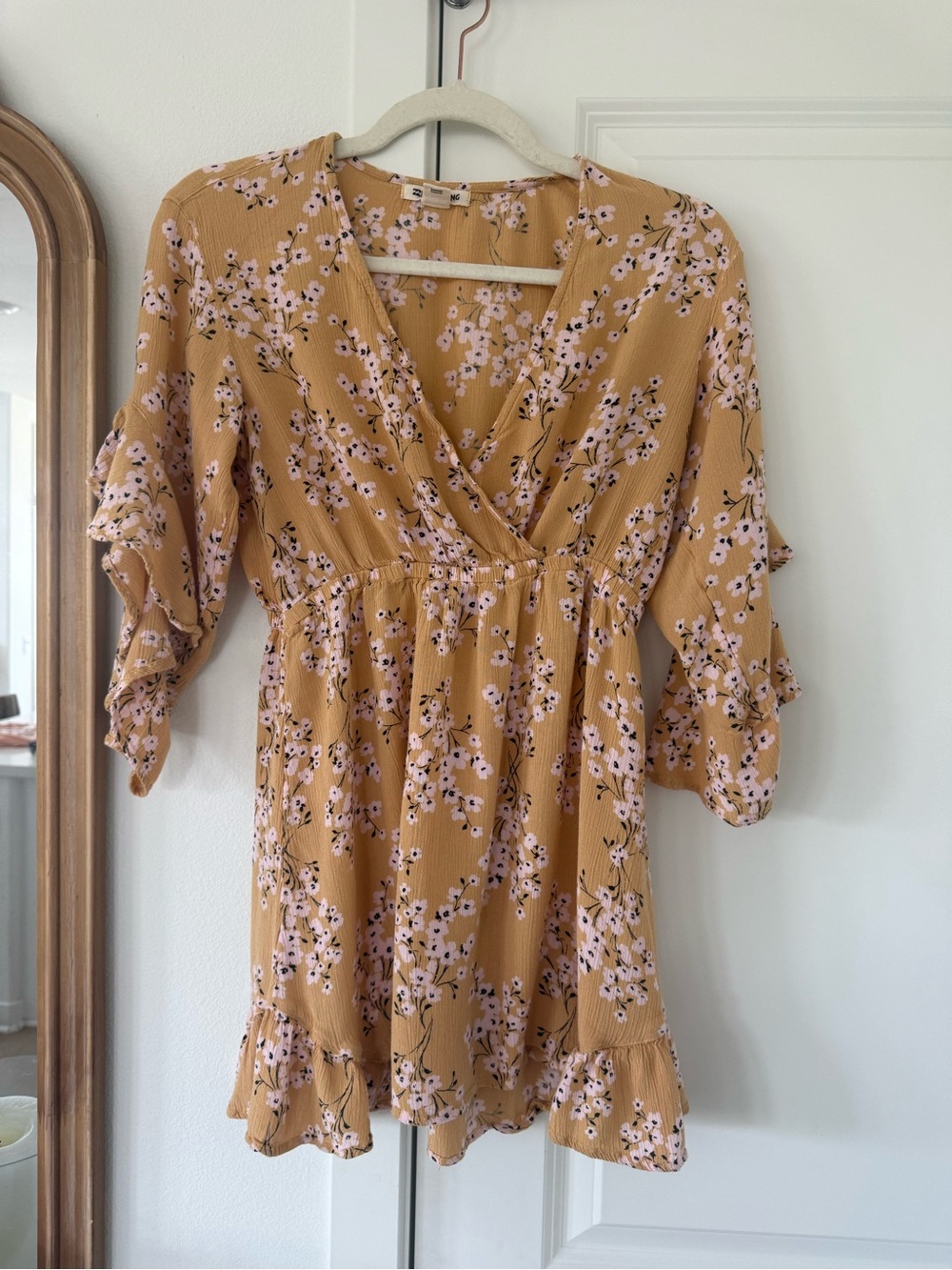 Billabong Mustard Floral V-Neck Women's Dress